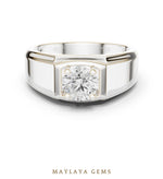 Load image into Gallery viewer, Maylaya Gems 0.850 ct Round Fluted Shoulder Lab-Grown Diamond Men's Ring in white gold