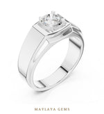 Load image into Gallery viewer, Maylaya Gems 0.850 ct Round Fluted Shoulder Lab-Grown Diamond Men's Ring in white gold