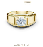 Load image into Gallery viewer, Maylaya Gems 0.850 ct Round Fluted Shoulder Lab-Grown Diamond Men's Ring in yellow gold