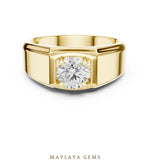 Load image into Gallery viewer, Maylaya Gems 0.850 ct Round Fluted Shoulder Lab-Grown Diamond Men's Ring in yellow gold