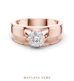 Load image into Gallery viewer, Maylaya Gems 0.850 ct Round Geometric Shoulder Lab-Grown Diamond Men's Ring in rose gold