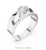 Load image into Gallery viewer, Maylaya Gems 0.850 ct Round Geometric Shoulder Lab-Grown Diamond Men's Ring in white gold