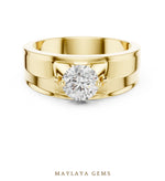 Load image into Gallery viewer, Maylaya Gems 0.850 ct Round Geometric Shoulder Lab-Grown Diamond Men's Ring in yellow gold
