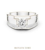 Load image into Gallery viewer, Maylaya Gems 1.000 ct Round Grooved Shoulder Lab-Grown Diamond Men's Ring in white gold