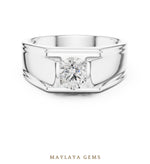 Load image into Gallery viewer, Maylaya Gems 1.000 ct Round Grooved Shoulder Lab-Grown Diamond Men's Ring in white gold