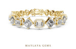 Load image into Gallery viewer, Maylaya Gems emerald halo & square link lab-grown diamond bracelet in yellow gold