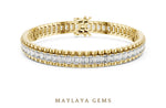 Load image into Gallery viewer, Maylaya Gems emerald bar-link tennis lab-grown diamond bracelet in yellow gold