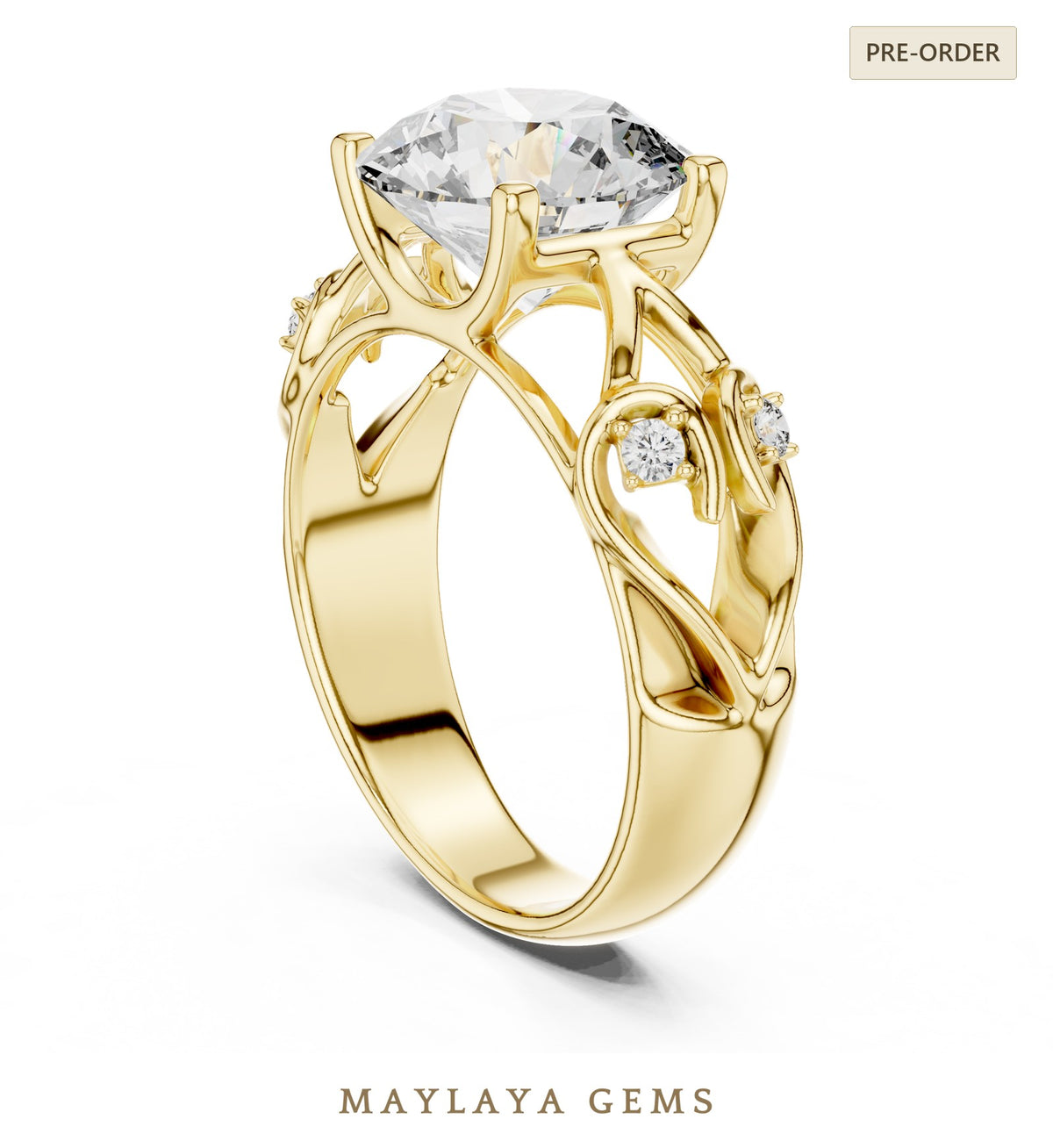 Maylaya gems lab grown diamond ring in yellow gold