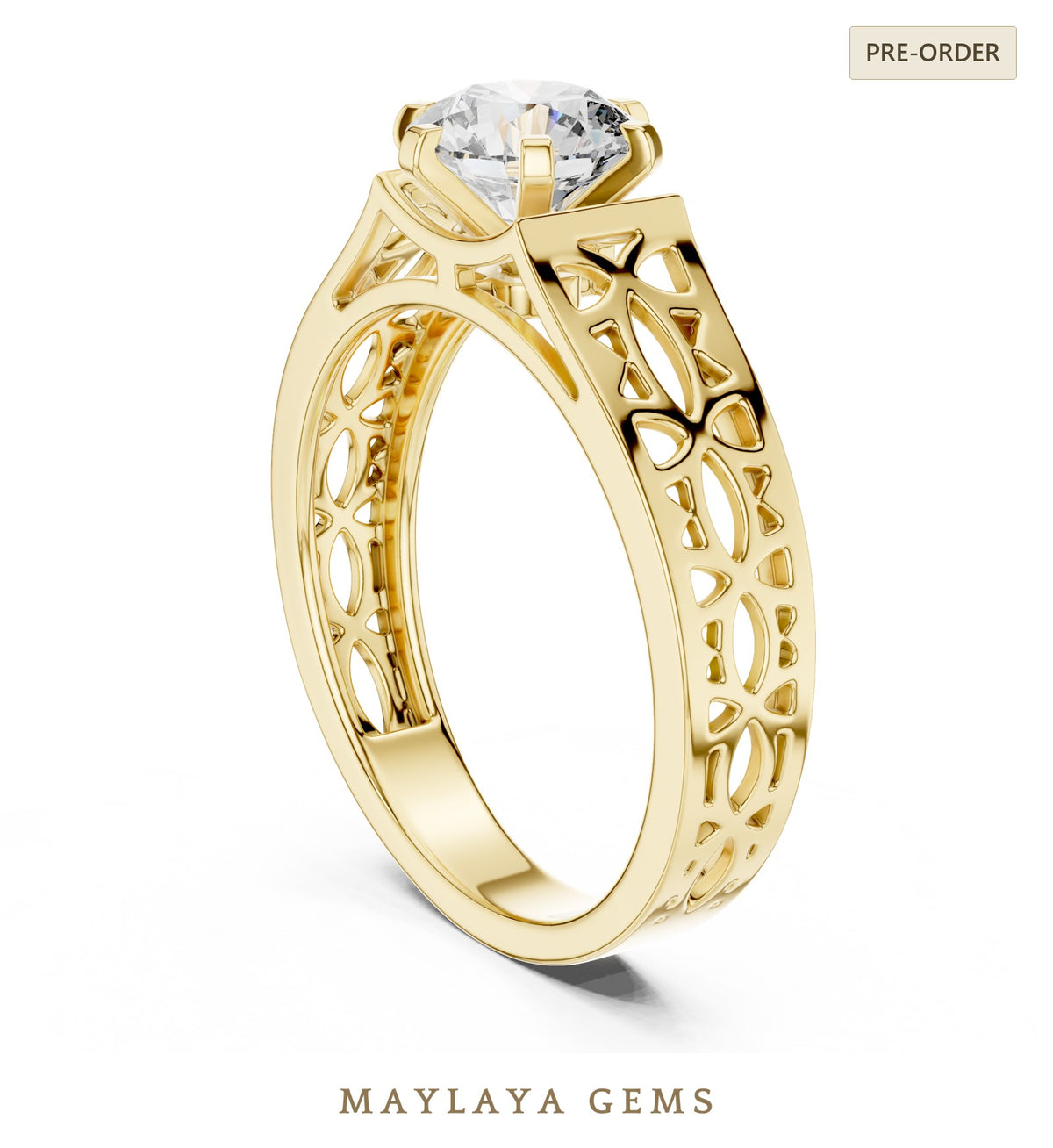 Maylaya gems lab grown diamond ring in yellow gold