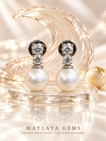Load image into Gallery viewer, Maylaya Gems MGP2 natural Japanese Akoya pearl and lab-grown diamond earrings — Rock Candy sugar style