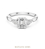 Load image into Gallery viewer, Maylaya Gems emerald trillion trilogy lab-grown diamond ring in white gold