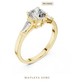 Load image into Gallery viewer, Maylaya Gems cushion baguette trilogy lab-grown diamond ring in yellow gold