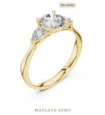 Load image into Gallery viewer, Maylaya Gems round pear trilogy lab-grown diamond ring in yellow gold