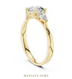 Load image into Gallery viewer, Maylaya Gems round pear trilogy lab-grown diamond ring in yellow gold