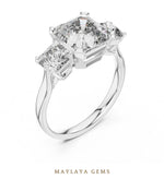 Load image into Gallery viewer, Maylaya Gems square emerald radiant trilogy lab-grown diamond ring in white gold