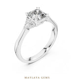 Load image into Gallery viewer, Maylaya Gems square emerald trillion trilogy lab-grown diamond ring in white gold
