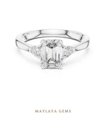 Load image into Gallery viewer, Maylaya Gems emerald trillion petite trilogy lab-grown diamond ring in white gold