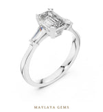 Load image into Gallery viewer, Maylaya Gems emerald baguette trilogy lab-grown diamond ring in white gold