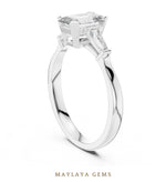 Load image into Gallery viewer, Maylaya Gems emerald baguette trilogy lab-grown diamond ring in white gold