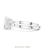 Load image into Gallery viewer, Maylaya Gems emerald baguette trilogy lab-grown diamond ring in white gold