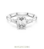 Load image into Gallery viewer, Maylaya Gems emerald baguette trilogy lab-grown diamond ring in white gold