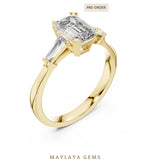 Load image into Gallery viewer, Maylaya Gems emerald baguette trilogy lab-grown diamond ring in yellow gold