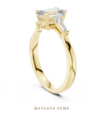 Load image into Gallery viewer, Maylaya Gems emerald baguette trilogy lab-grown diamond ring in yellow gold