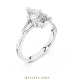 Load image into Gallery viewer, Maylaya Gems marquise tapered baguette trilogy lab-grown diamond ring in white gold