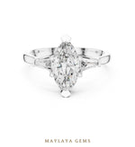 Load image into Gallery viewer, Maylaya Gems marquise tapered baguette trilogy lab-grown diamond ring in white gold