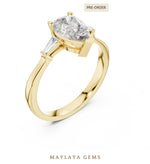 Load image into Gallery viewer, Maylaya Gems pear tapered baguette trilogy lab-grown diamond ring in yellow gold