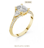 Load image into Gallery viewer, Maylaya Gems cushion trillion pave trilogy lab-grown diamond ring in yellow gold