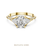 Load image into Gallery viewer, Maylaya Gems cushion trillion pave trilogy lab-grown diamond ring in yellow gold