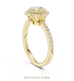 Load image into Gallery viewer, Maylaya Gems round bezel double halo lab-grown diamond ring in yellow gold
