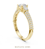 Load image into Gallery viewer, Maylaya Gems round trilogy pave lab-grown diamond ring in yellow gold