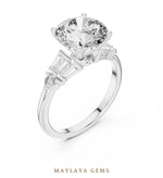 Load image into Gallery viewer, Maylaya Gems round baguette shoulder lab-grown diamond ring in white gold