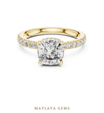 Load image into Gallery viewer, Maylaya Gems cushion double collar lab-grown diamond ring in yellow gold