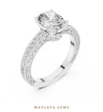 Load image into Gallery viewer, Maylaya Gems oval engraved vine lab-grown diamond ring in white gold