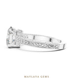 Load image into Gallery viewer, Maylaya Gems oval engraved vine lab-grown diamond ring in white gold