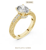 Load image into Gallery viewer, Maylaya Gems oval engraved vine lab-grown diamond ring in yellow gold