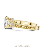 Load image into Gallery viewer, Maylaya Gems oval engraved vine lab-grown diamond ring in yellow gold