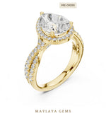 Load image into Gallery viewer, Maylaya Gems pear halo braided pave lab-grown diamond ring in yellow gold