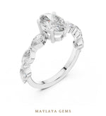 Load image into Gallery viewer, Maylaya Gems oval marquise bezel shoulder lab-grown diamond ring in white gold
