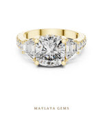 Load image into Gallery viewer, Maylaya Gems cushion baguette trilogy lab-grown diamond ring in yellow gold