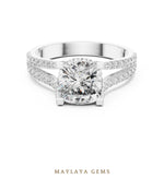 Load image into Gallery viewer, Maylaya Gems cushion open pave rails lab-grown diamond ring in white gold