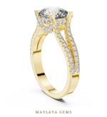 Load image into Gallery viewer, Maylaya Gems cushion open pave rails lab-grown diamond ring in yellow gold