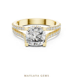 Load image into Gallery viewer, Maylaya Gems cushion open pave rails lab-grown diamond ring in yellow gold