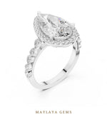 Load image into Gallery viewer, Maylaya Gems pear halo bezel accent lab-grown diamond ring in white gold