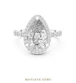 Load image into Gallery viewer, Maylaya Gems pear halo bezel accent lab-grown diamond ring in white gold