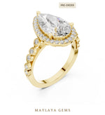 Load image into Gallery viewer, Maylaya Gems pear halo bezel accent lab-grown diamond ring in yellow gold