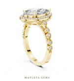 Load image into Gallery viewer, Maylaya Gems pear halo bezel accent lab-grown diamond ring in yellow gold